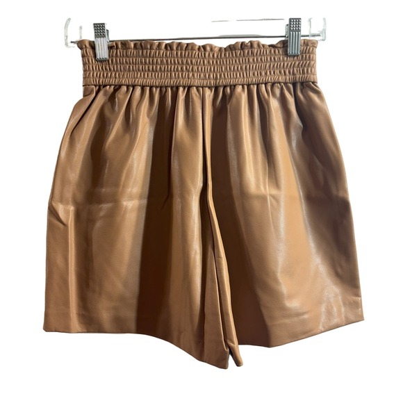 ALC NWT Natural Kaleb Faux Leather Shorts Smocked Waist Women's Tan MSRP $295 - Picture 2 of 3